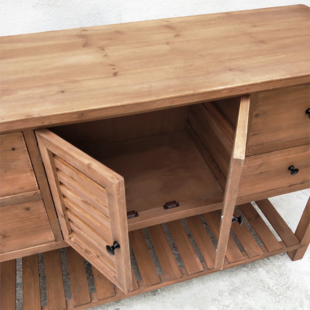 1300mm Sideboard Buffet Distressed Natural Entryway Cabinet with Doors & Drawers & Shelf window image