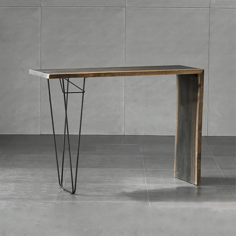 Retro Rectangular Bar Table Solid Wood Top & Metal in Black window image