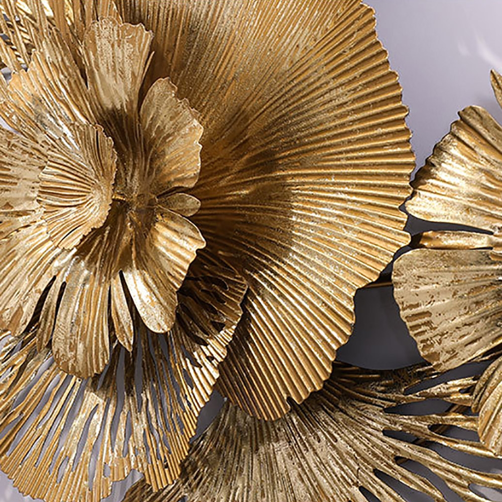 3D Hollow-out Golden Flowers Background Hanging Wall Decor 52"W x 24.3"H window image