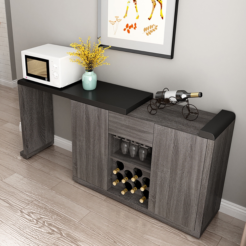 Contemporary Home Bar Adjustable Wine Rack Glass Rack in Walnut window image