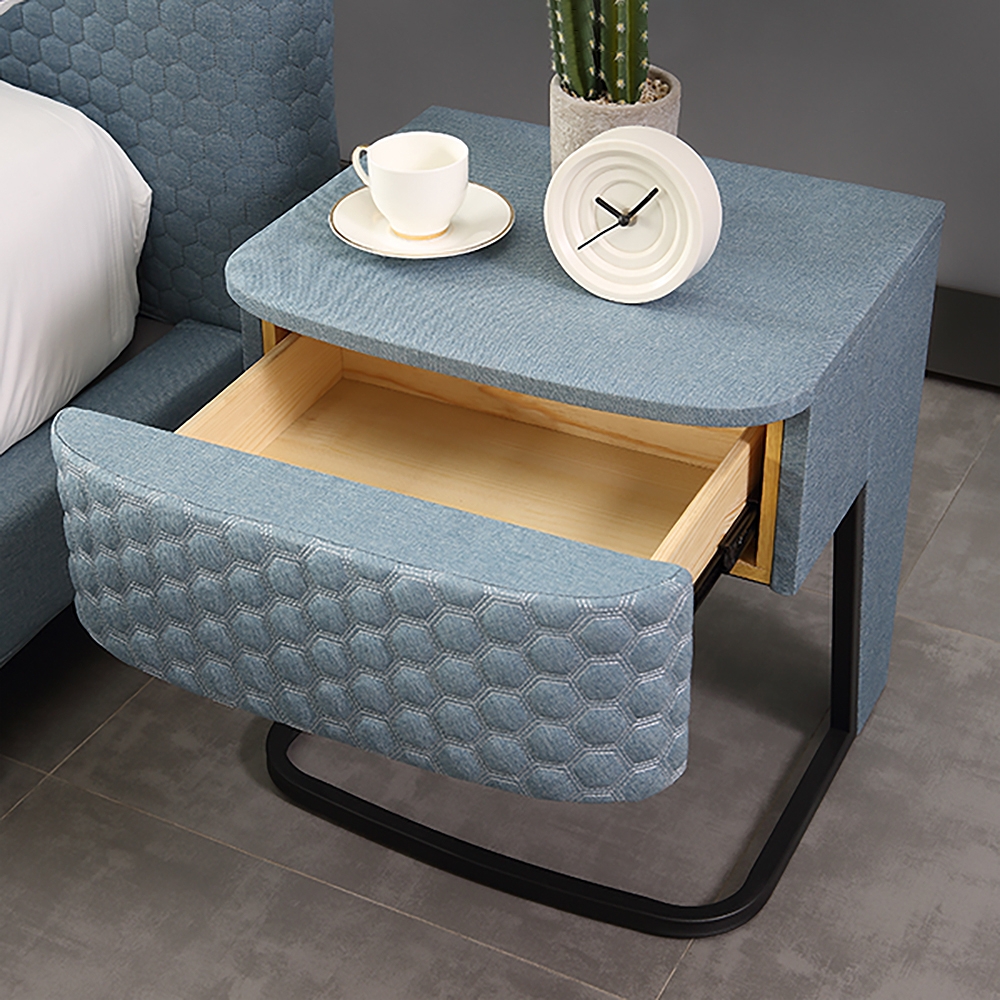 Italian Luxury Blue Nightstand 1-Drawer Fabric Bedside Table window image