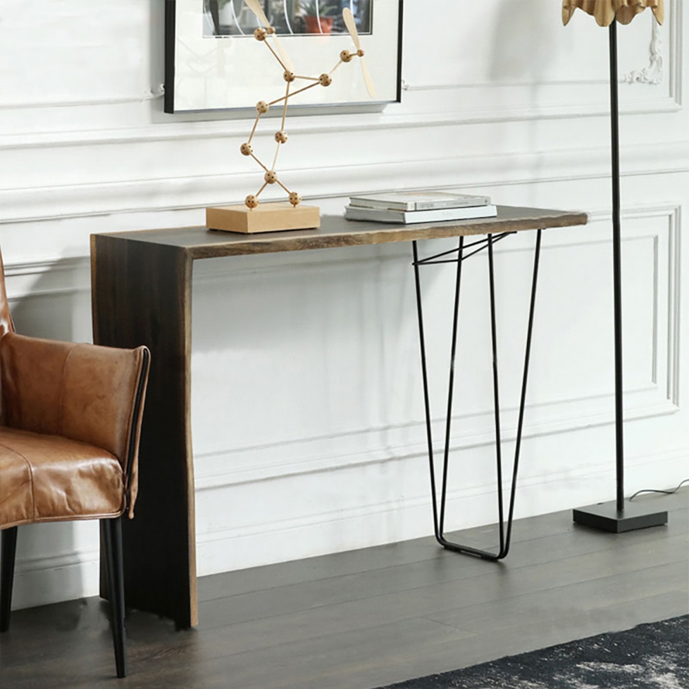 Retro Rectangular Bar Table Solid Wood Top & Metal in Black window image