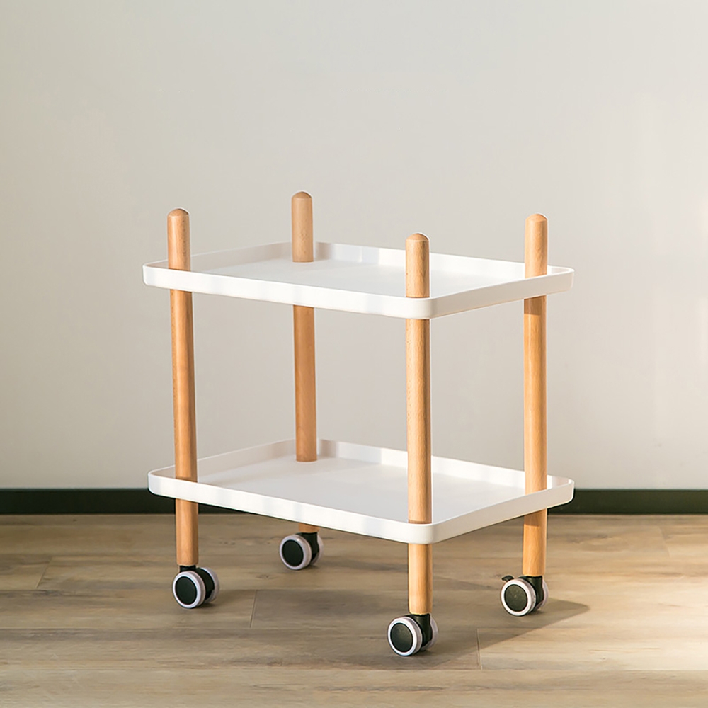 2-Tier Nordic Style Wood Bar Cart Rolling Cart Trolley window image