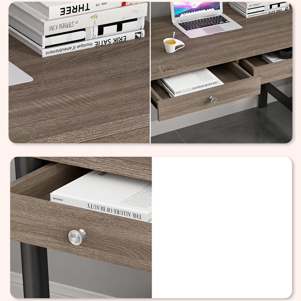 Grey & Black Desk with Drawers Metal Frame Wooden Writing Desk window image