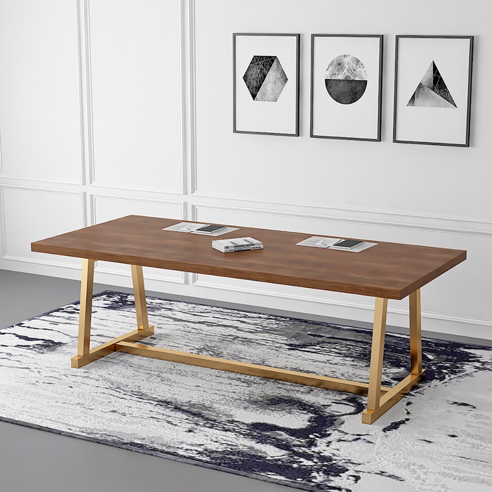 47.2" Retro Rectangular Dining Table with Solid Wood Top & Metal Base window image