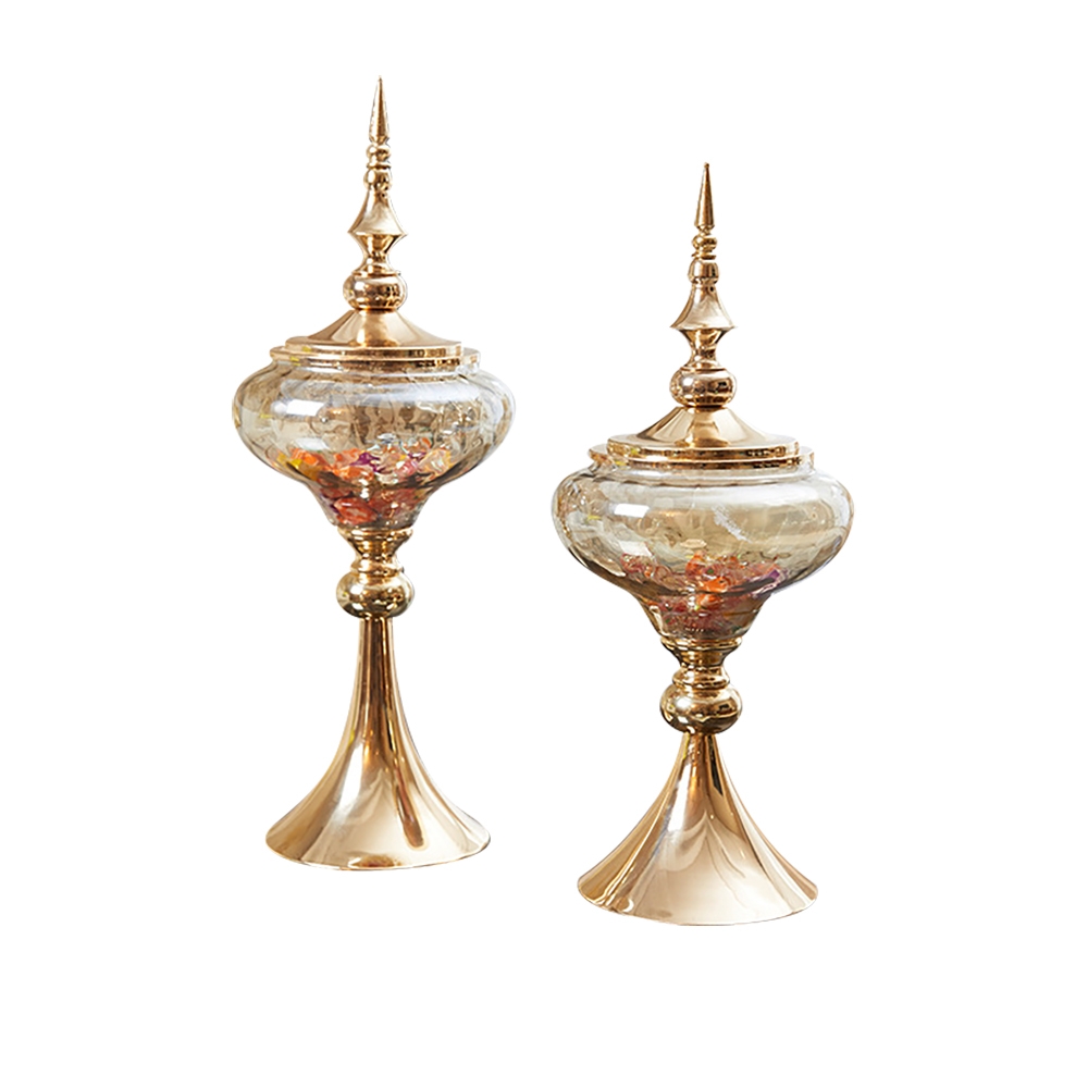Luxury Golden Metal Storage Candy Jar Set with Lid