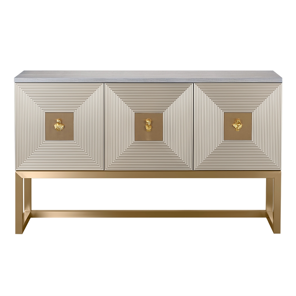 59" Modern Cabinet 3-Door Accent Storage Gold Finish window image