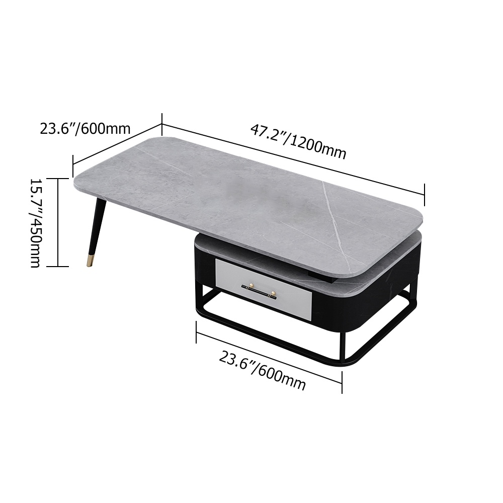 Modern Gray Coffee Table with Drawer Sintered Stone Top & Metal Base window image