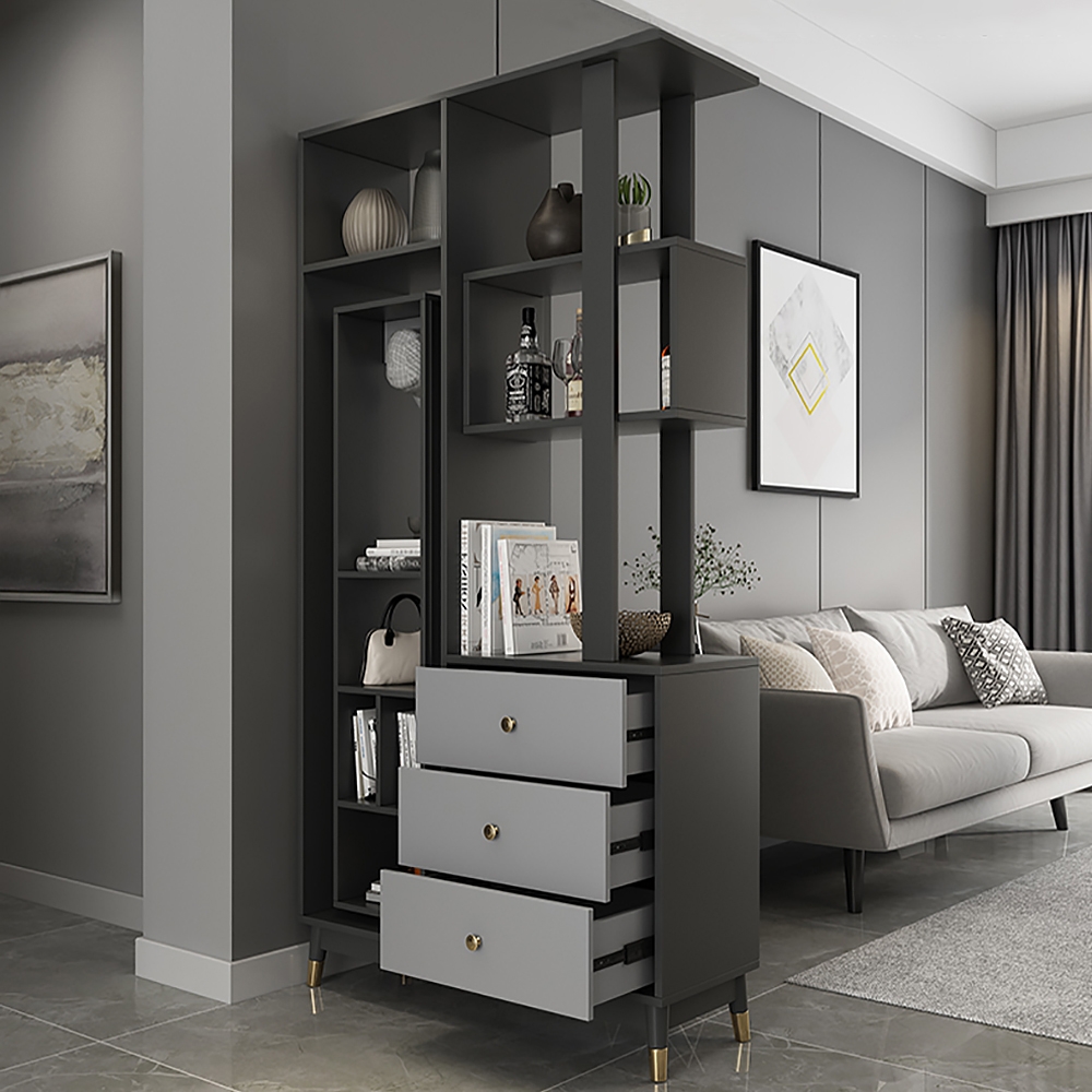 Contemporary Etagere Bookshelf with Drawer Entryway Cabinet window image