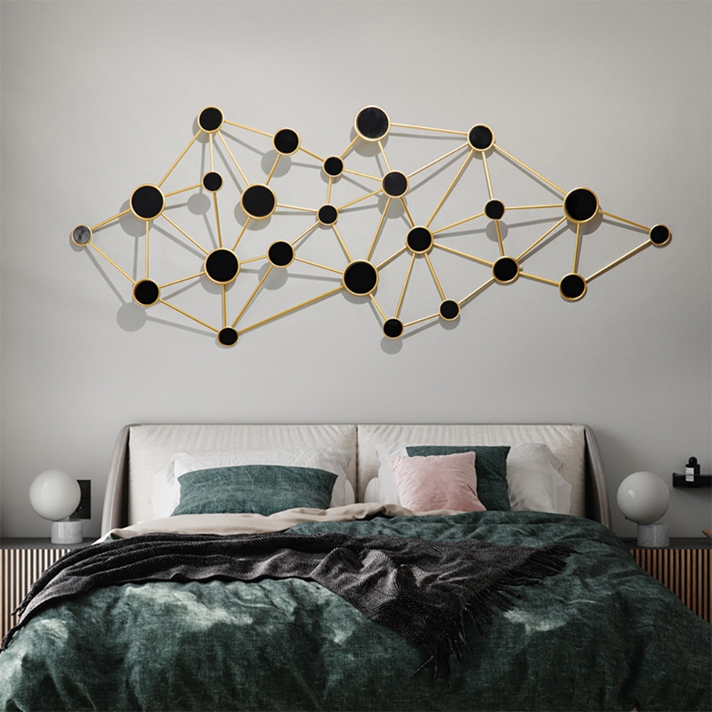 3D Modern Luxury Metal Geometric Patterns Black&Gold Circles Wall Decor window image