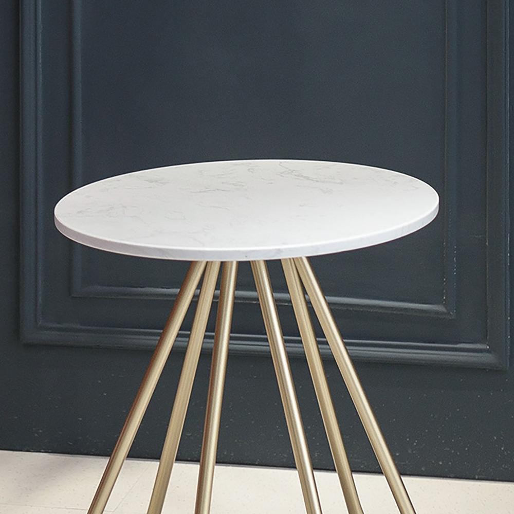 White Round Bar Table with Marble Top & Gold Base window image