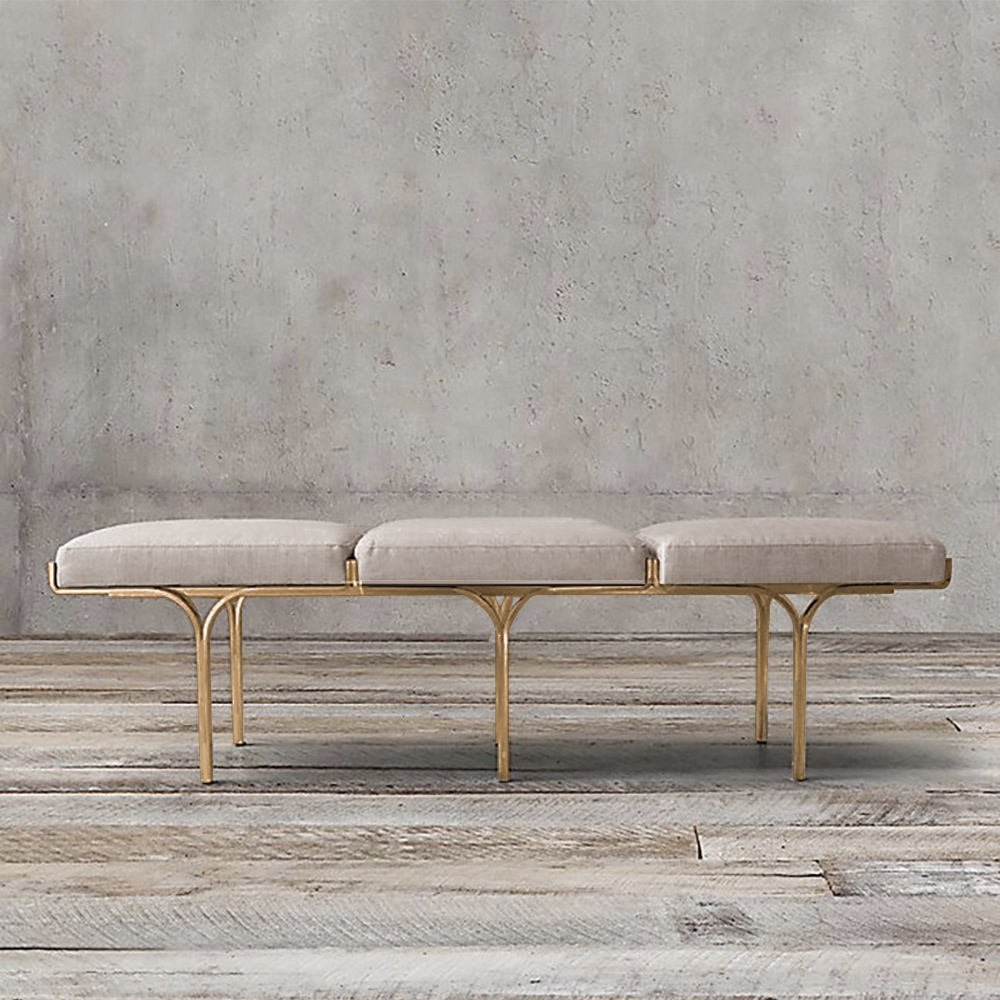 Nordic Bench Beige Velvet Upholstered Bench in Gold Legs window image