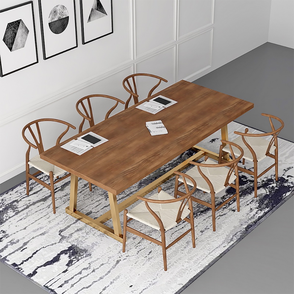 47.2" Retro Rectangular Dining Table with Solid Wood Top & Metal Base window image