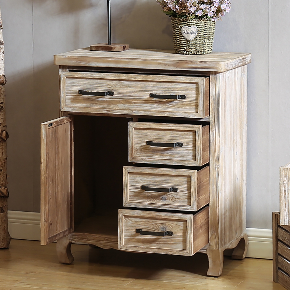 Rustic Wood Cabinet 4 Drawers & 1 Door in Distressed Natural window image