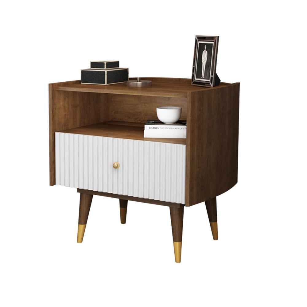 Contemporary Walnut Nightstand 1-Drawer Bedside Table in Gold window image