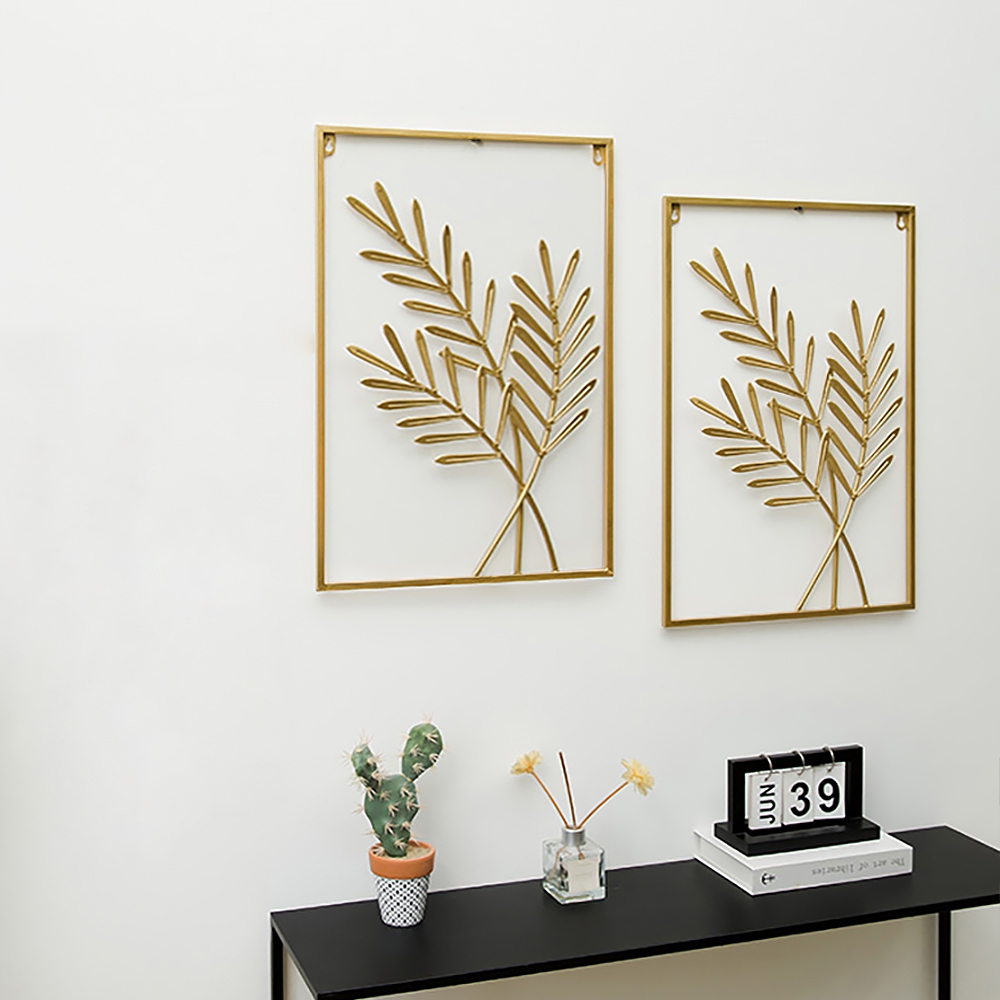 Rectangular Farmhouse Metal Wheat Leaves Home Wall Decor Art window image