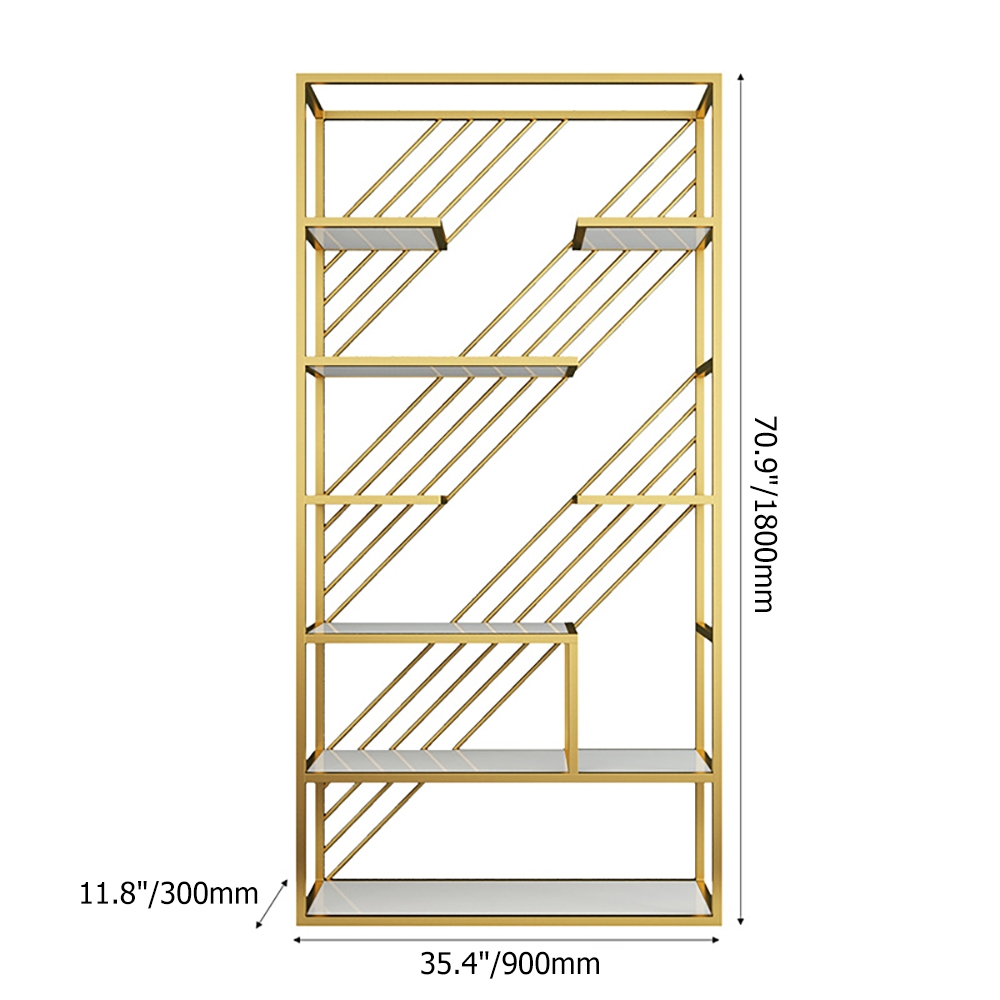 70" Contemporary Etagere Bookshelf in Gold & White window image