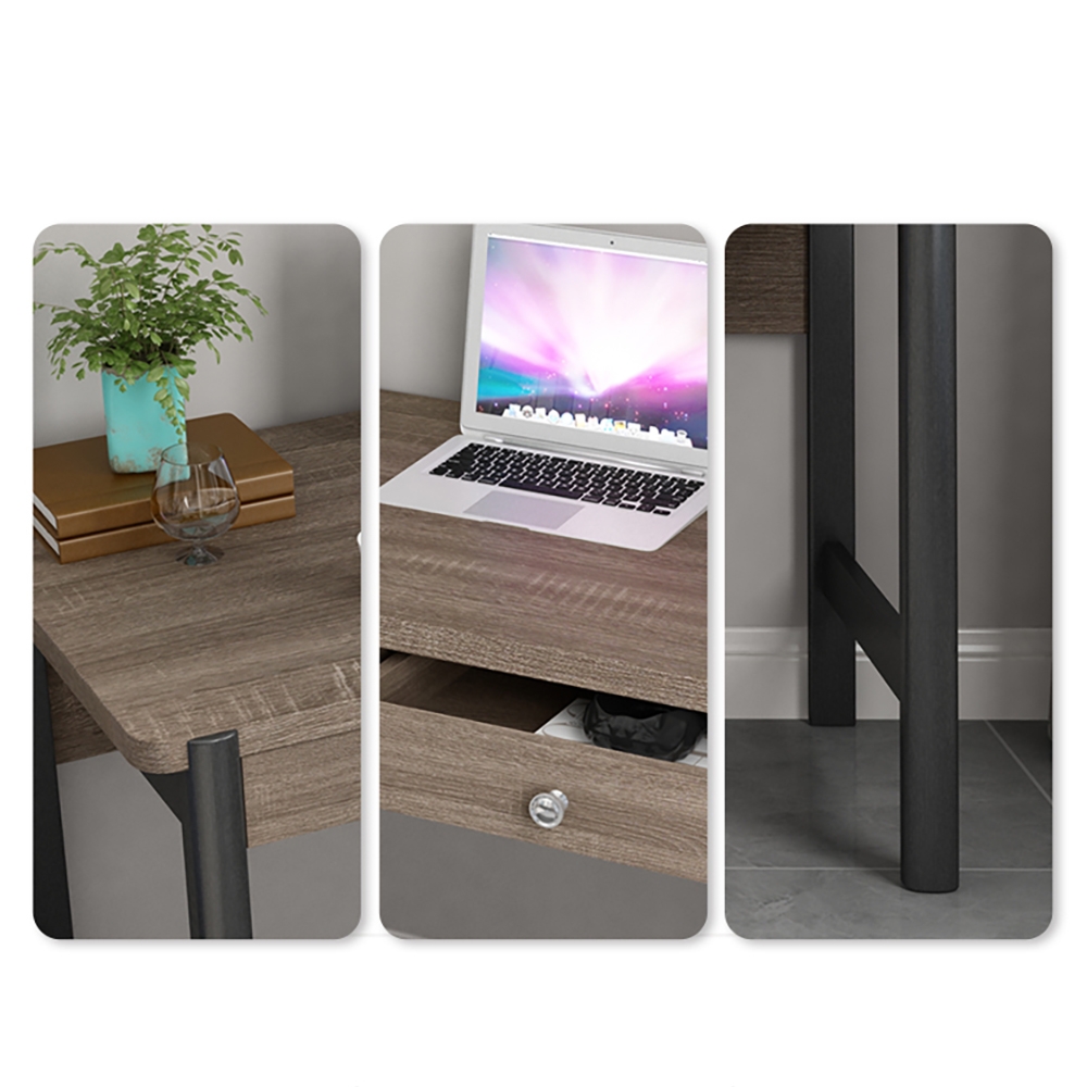 Grey & Black Desk with Drawers Metal Frame Wooden Writing Desk window image