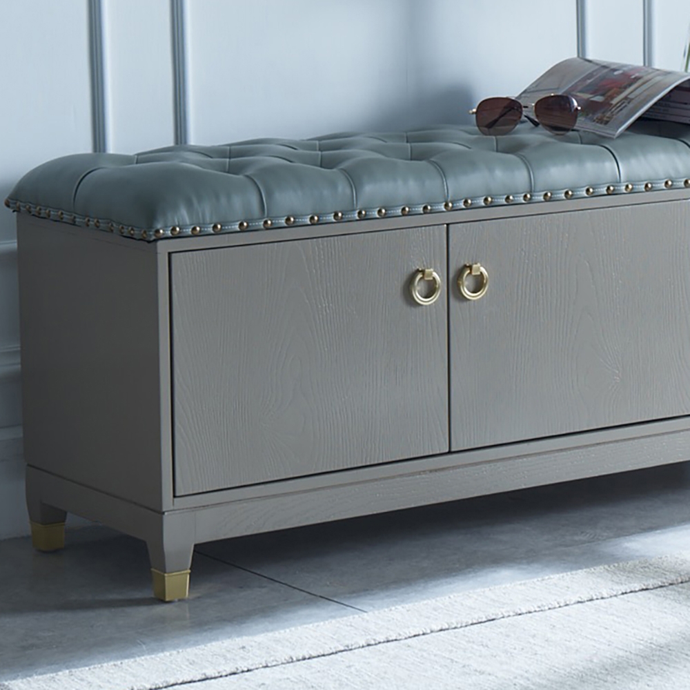 Retro Bench Upholstered Shoe Rack in Blue window image
