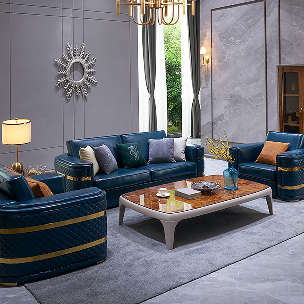 2450mm Retro Upholstered Microfiber Leather Sofa 3-Seater Luxury Sofa with Gold Base window image