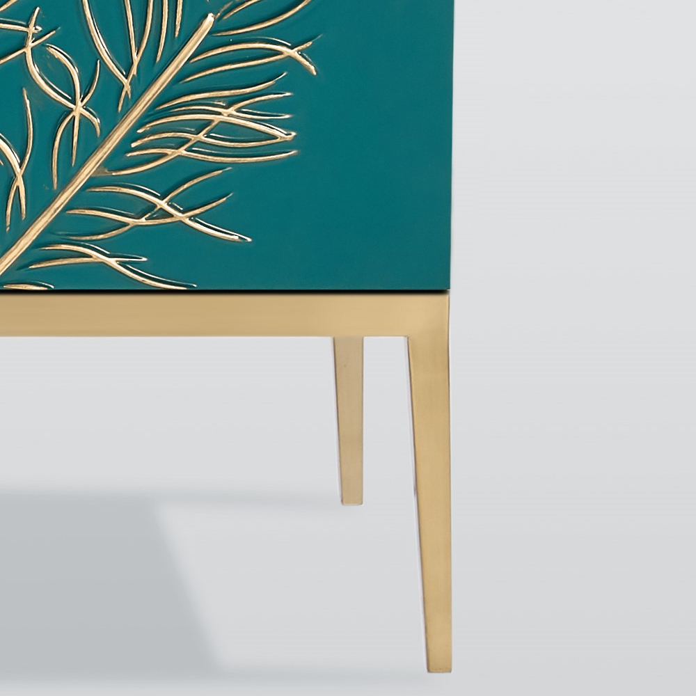 Novelty Green Sideboard Buffet Feather Patterned Cabinet with Shelves & Doors in Large window image