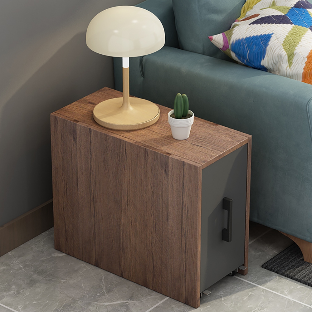 Modern Walnut Wooden End Table with Drawer & Shelf Side Table window image