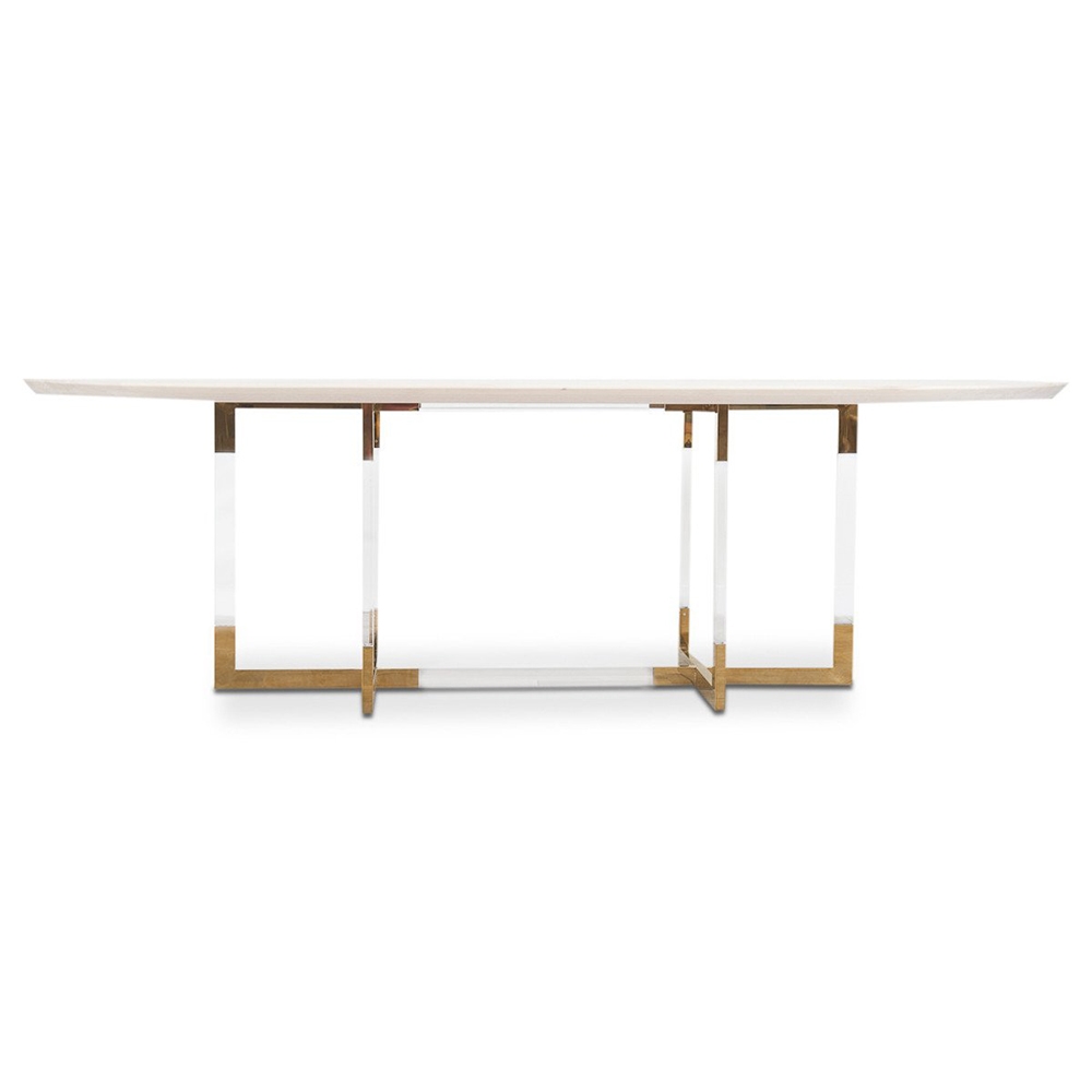 63" White Modern Oval Dining Table with Marble Tabletop & Acrylic Base window image