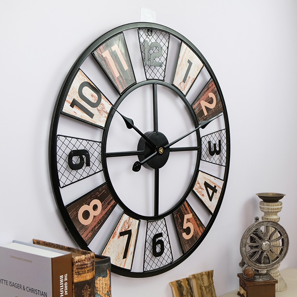 Industrial Retro Style 600mm Large Round Metal Hanging Wall Clock window image