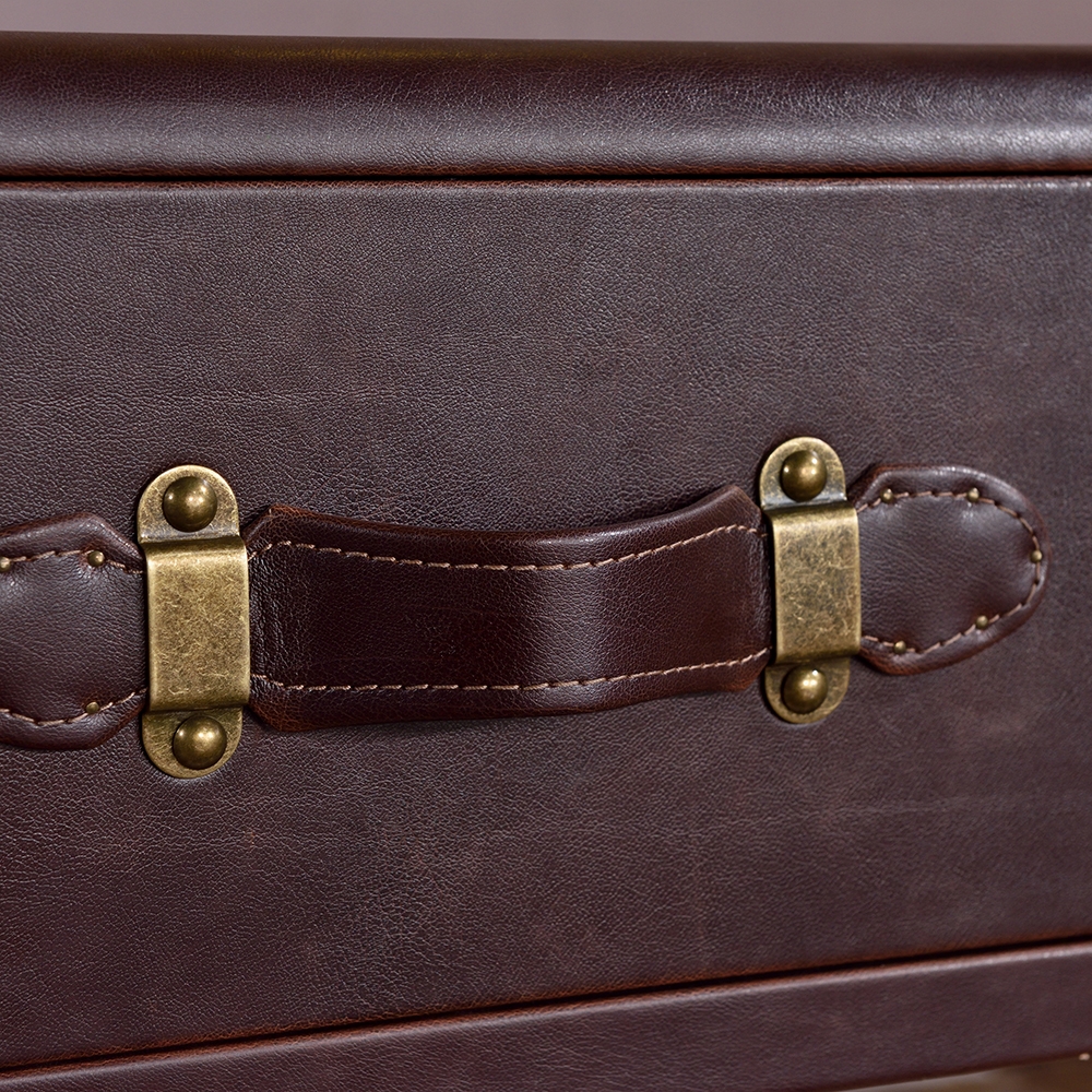 Industrial Retro Coffee Table with Drawers Accent Table with Brown Leather Edging window image