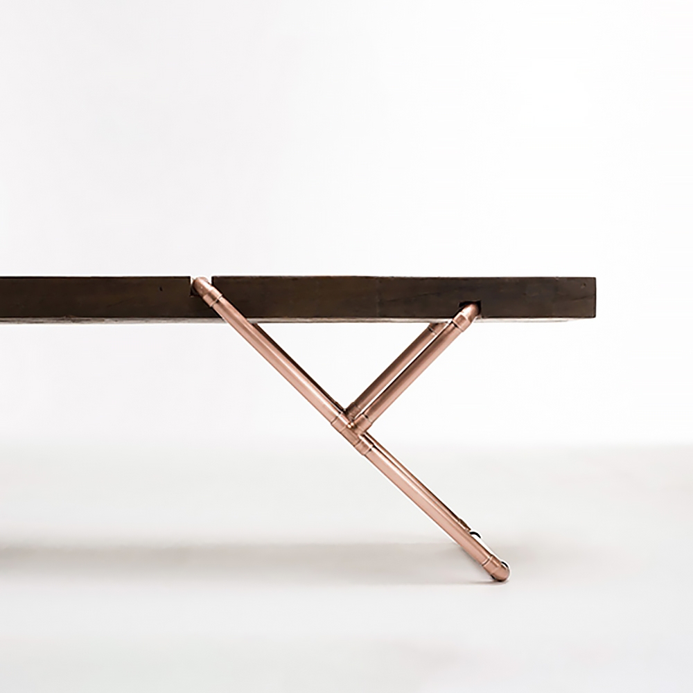 Walnut Solid Wood Bench in Gold Frame Retro Bench window image