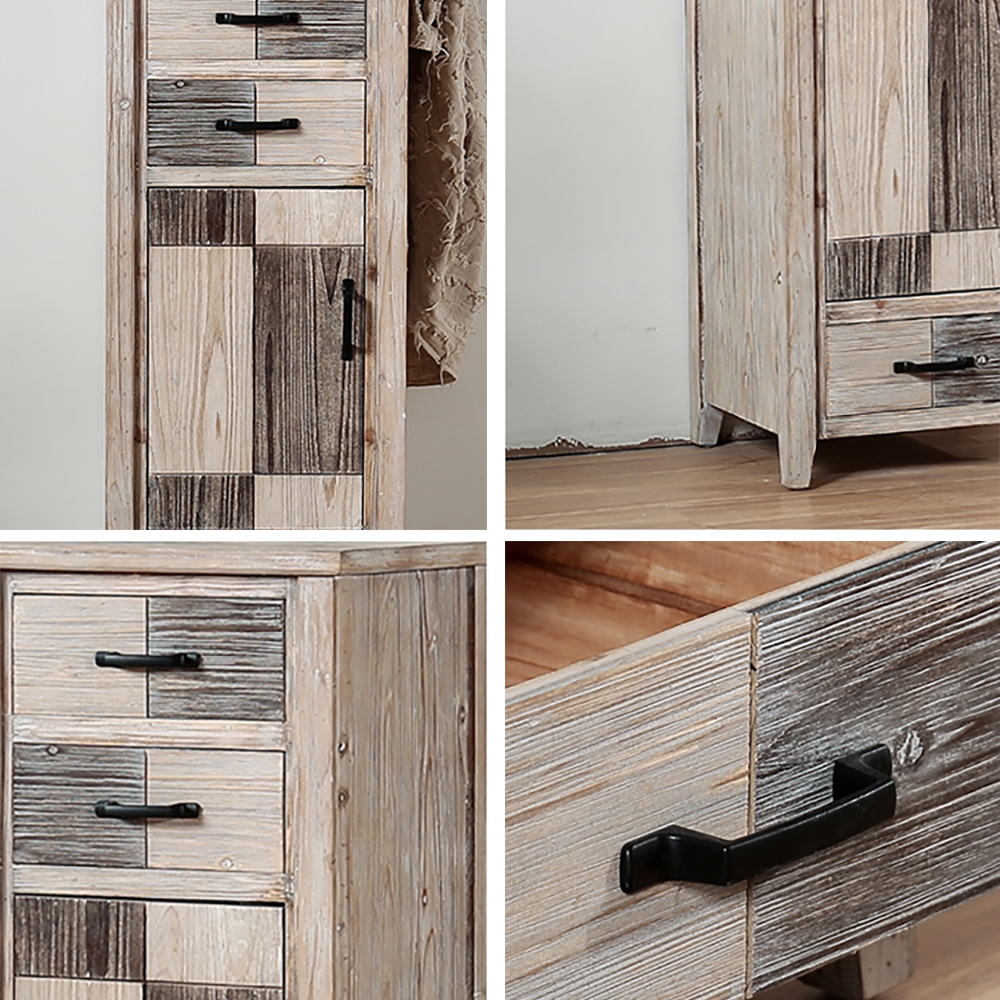 Tall Cabinet Distressed Natural Storage Cabinet 3 Drawers & 1 Door in Contrast Colour window image