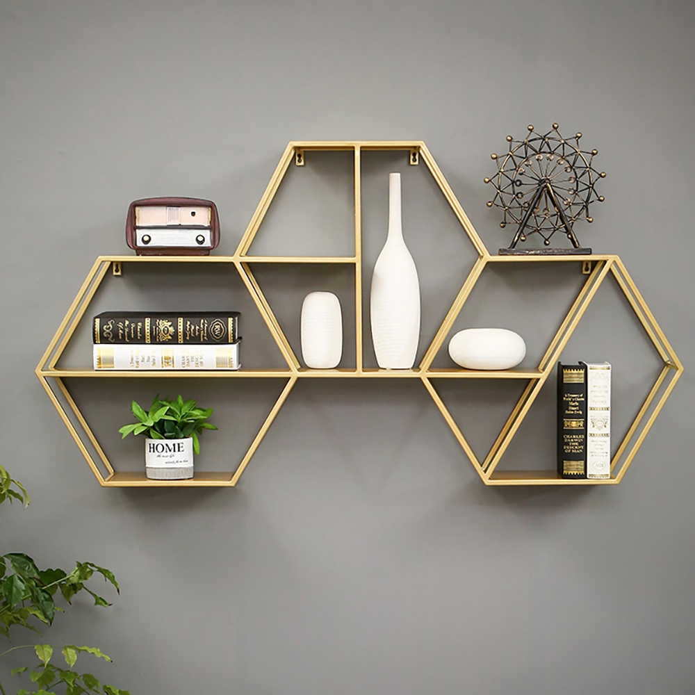 Nordic 3-Hexagon Floating Shelf Decorative Wall Shelf Metal Set window image