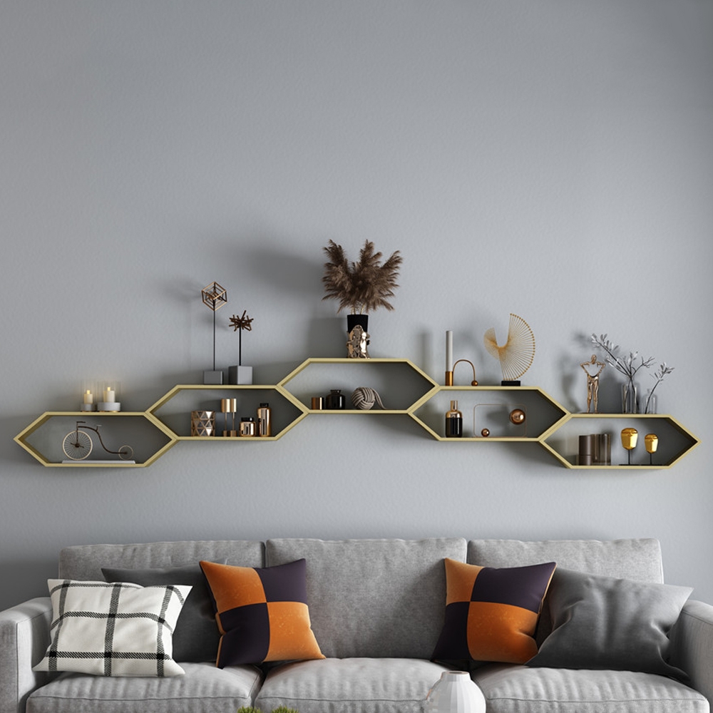 Modern Wall Mounted Floating Shelving in Gold window image