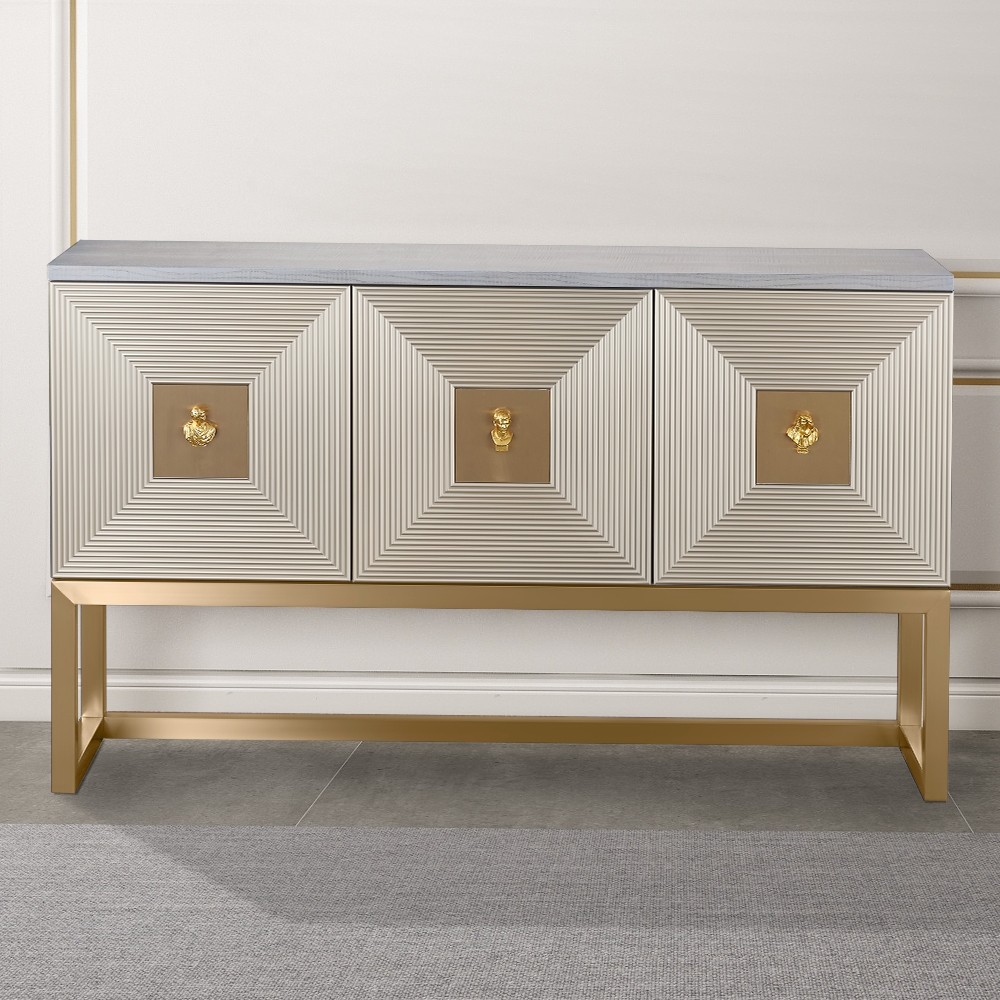 59" Modern Cabinet 3-Door Accent Storage Gold Finish window image