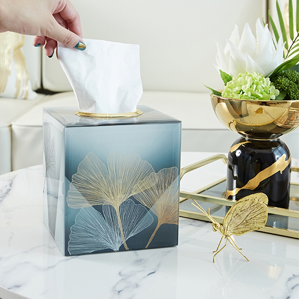Contemporary Square Glass Tissue Box Cover Desk Organiser window image