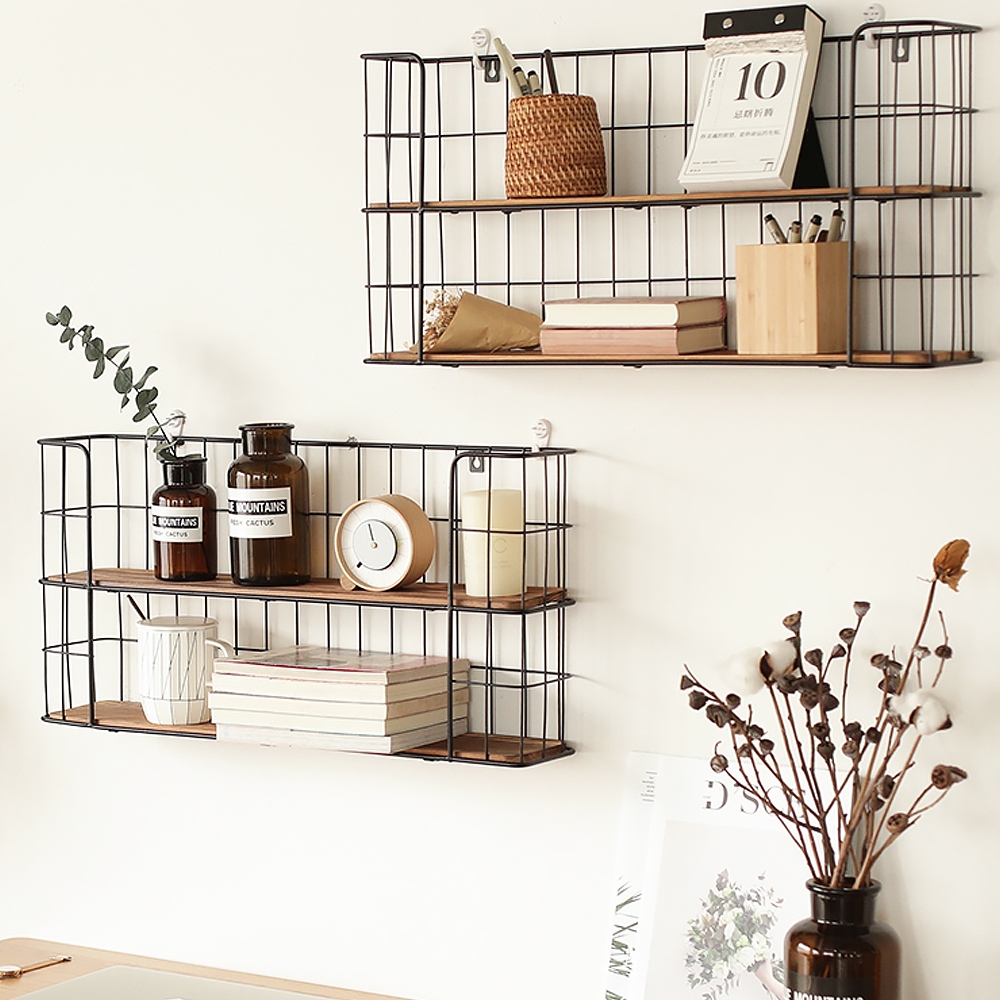 Rustic Modern Wall Mounted Shelf in Black & Natural window image