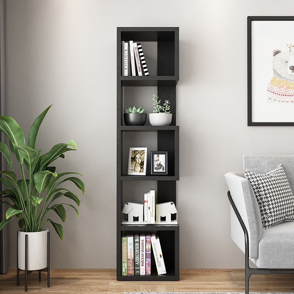Contemporary Geometric Bookshelf in Black 70" window image