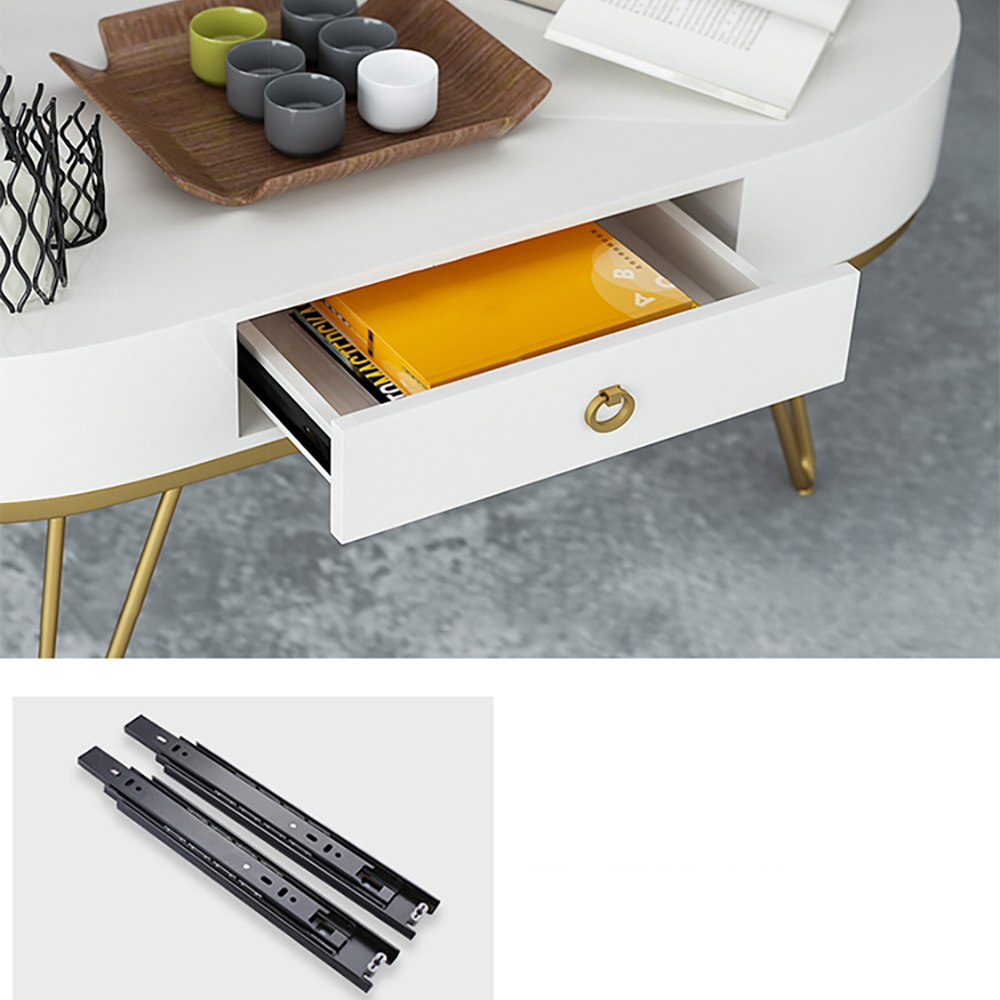 Modern White Coffee Table with Drawer Wooden Frame & Gold Metal Legs window image