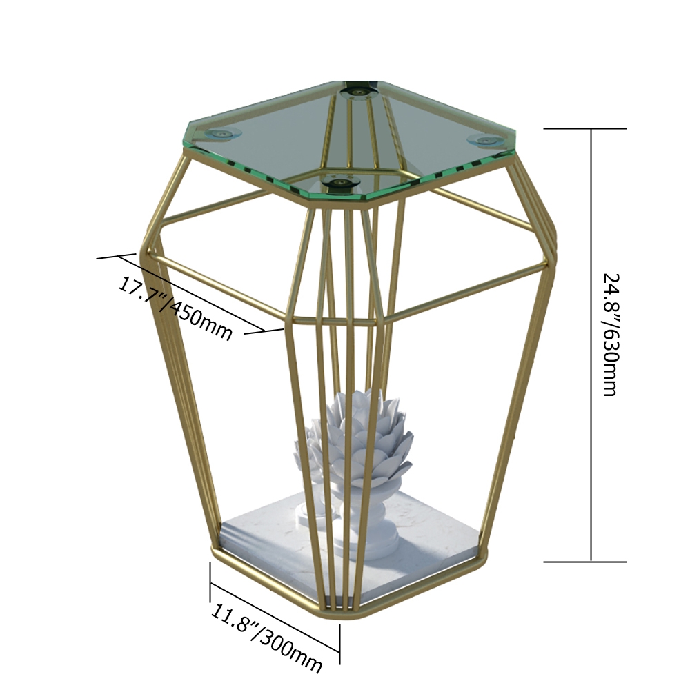 Modern End Table with Tempered Glass Top & Metal Frame in Gold Side Table window image