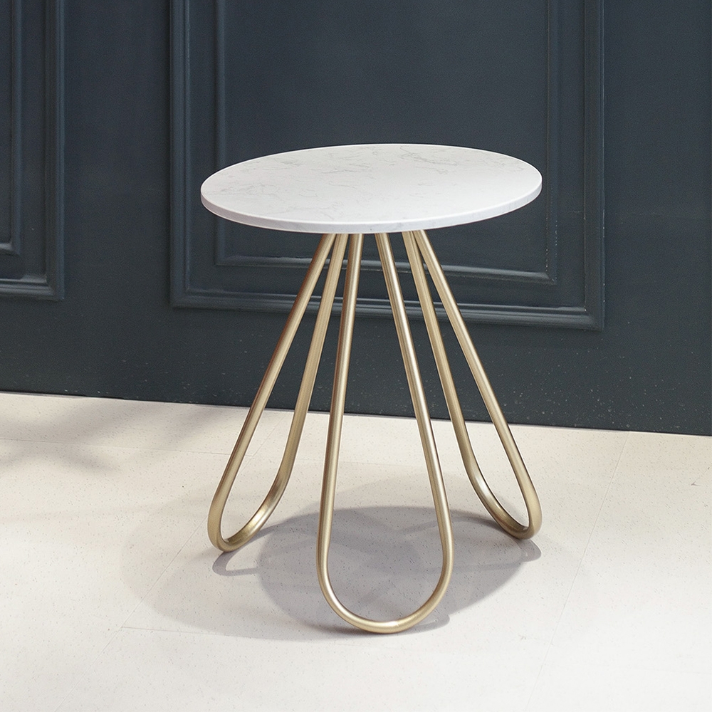 White Round Bar Table with Marble Top & Gold Base window image