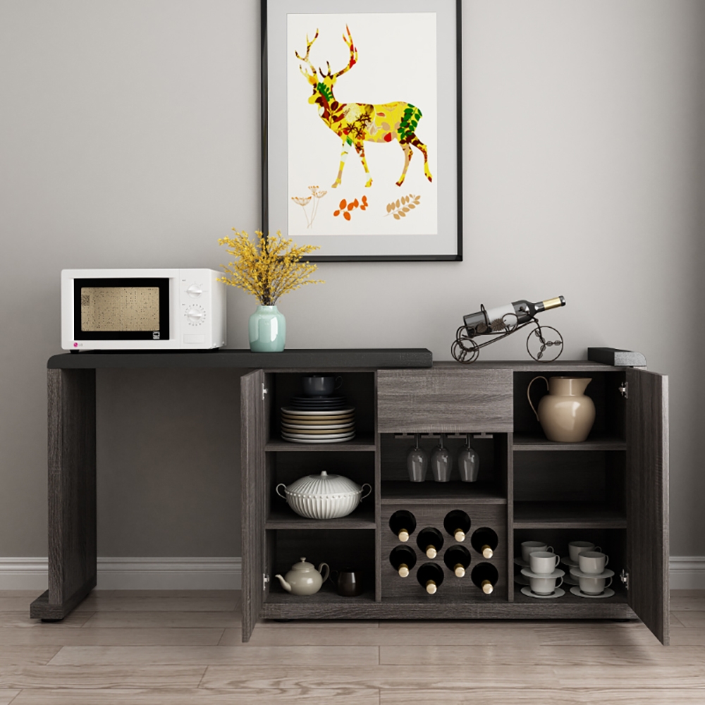 Contemporary Home Bar Adjustable Wine Rack Glass Rack in Walnut window image