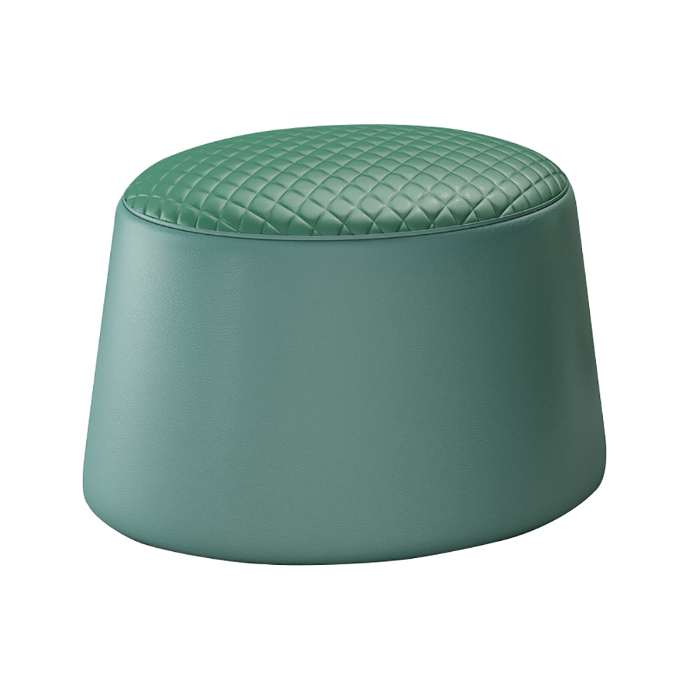 Green Round Stool Leather Upholstered Ottoman Stool window image