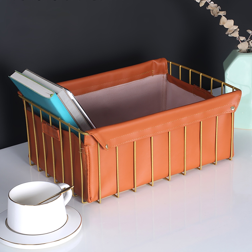 Contemporary Gold Desk Organizer in Metal & Leather window image