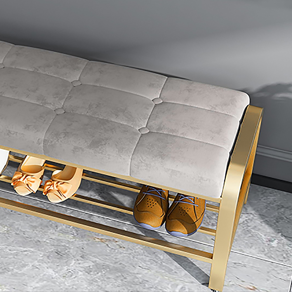 Modern Entryway Upholstery Shoe Bench with Coat Rack window image
