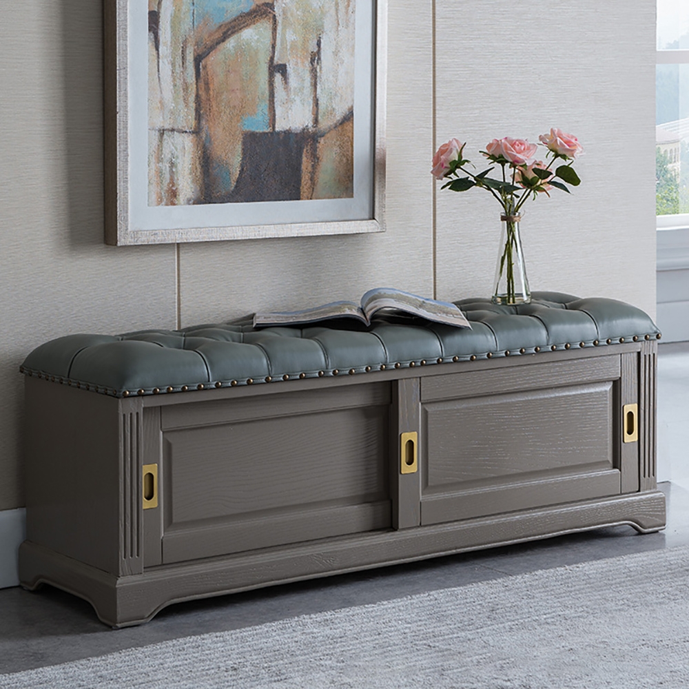 Old-Fashioned Upholstered Shoe Rack with Door window image