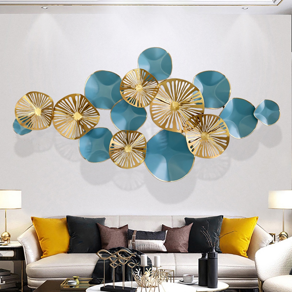 1200mm x 580mm Metal Lotus Leaves Home Wall Art Decor Blue&Gold window image
