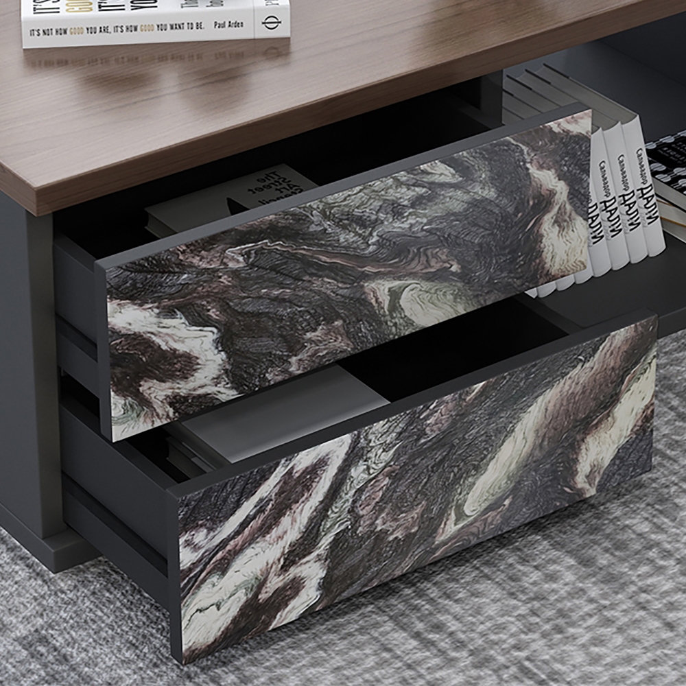 47.2" Modern Coffee Table with Drawer & Shelf Wooden Frame Accent Table ...