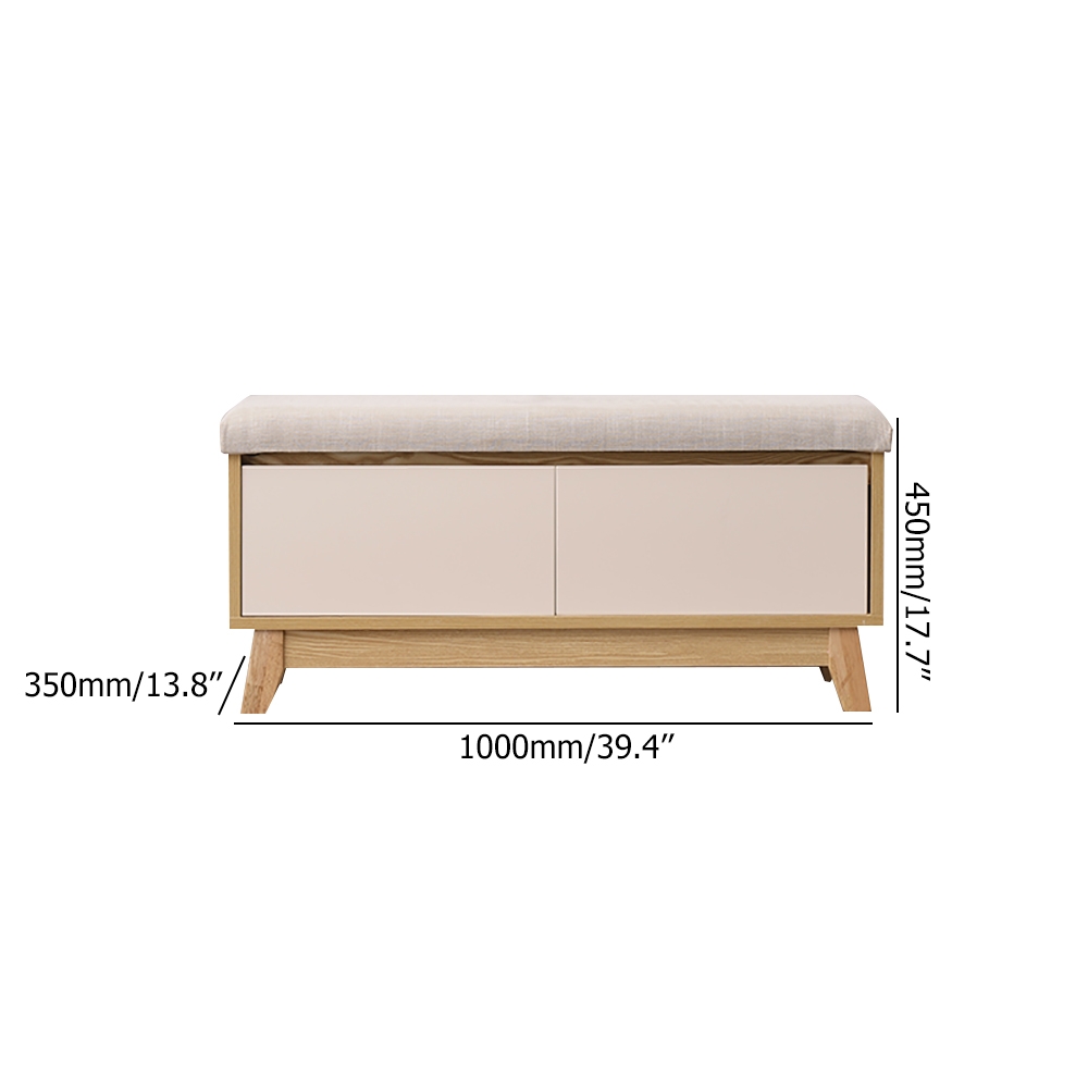 Farmhouse Upholstered Bench for Shoe Storage in Beige window image