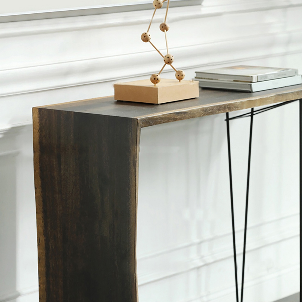 Retro Rectangular Bar Table Solid Wood Top & Metal in Black window image