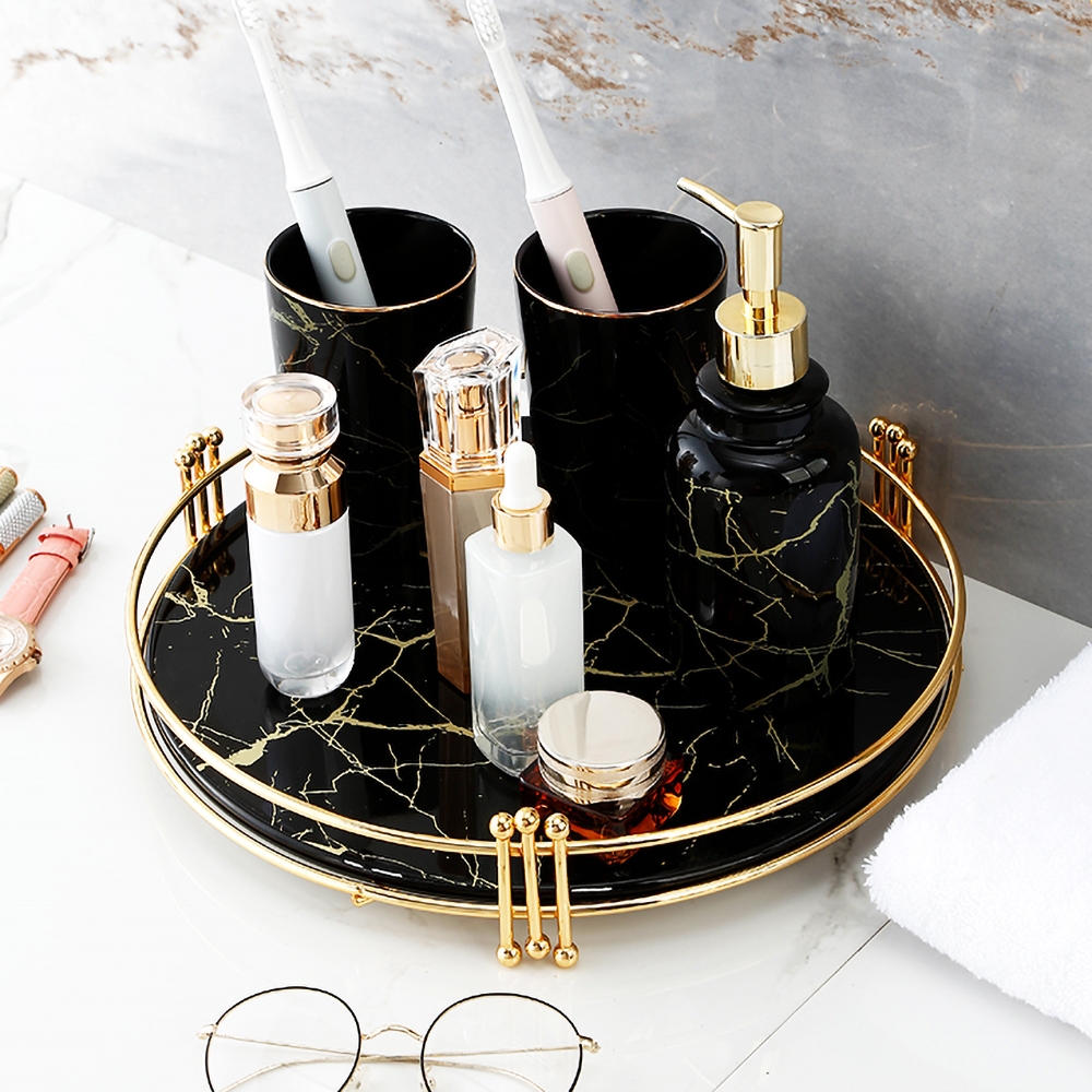 Contemporary Round Desk Organizer Storage Tray with Handles window image